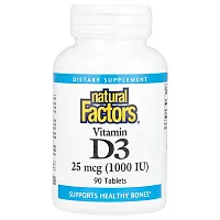 Natural Factors, Vitamin D3, 25 mcg (1,000 IU), 90 Tablets