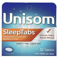 Unisom, SleepTabs, Nighttime Sleep-Aid, 25 mg, 32 Tablets