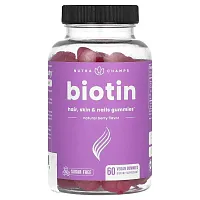 NutraChamps, Biotin, Hair, Skin &amp; Nails Gummies, Sugar Free, Natural Berry, 60 Vegan Gummies