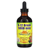 Nature&#x27;s Life, B-12 Drops, Wild Berry, 5,000 mcg , 4 fl oz (120 ml)