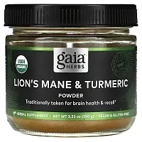 Gaia Herbs, Lion&#x27;s Mane &amp; Turmeric Powder, 3.53 oz (100 g)