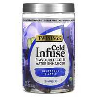 Twinings, Cold Infuse, ароматизатор для холодной воды, голубика и яблоко, 12 шт., 30 г (1,06 унции)