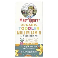 MaryRuth&#x27;s, Organic Toddler Multivitamin Liquid Drops With Iron, 1-3 Years, Orange Vanilla, 2 fl oz (60 ml)