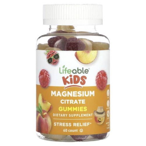 Lifeable, Kids Magnesium Citrate Gummies, Natural Fruit, 60 Gummies