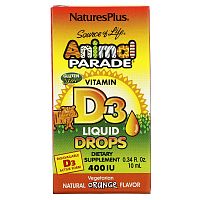 NaturesPlus, Source of Life, Animal Parade, витамин D3 в каплях, с натуральным апельсиновым вкусом, 400 МЕ, 10 мл (0,34 жидк. унции)