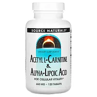 Source Naturals, Acetyl L-Carnitine &amp; Alpha-Lipoic Acid, 650 mg, 120 Tablets