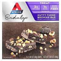 Atkins, Endulge, Nutty Fudge Brownie Bar, 5 Bars, 1.41 oz (40 g) Each