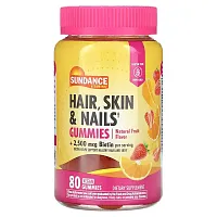 Sundance Vitamins, Hair, Skin &amp; Nails Gummies, Natural Fruit, 80 Vegan Gummies