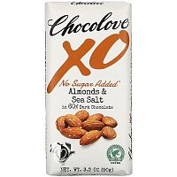 Chocolove, XO, миндаль и морская соль в темном шоколаде 60%, 90 г (3,2 унции)