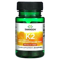 Swanson, Natural Vitamin K2, Bone And Cardiovascular, 100 mcg, 30 Softgels