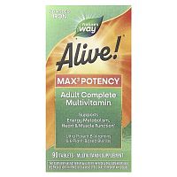 Nature&#x27;s Way, Alive!® Max3 Potency, Adult Complete Multivitamin, No Added Iron, 90 Tablets