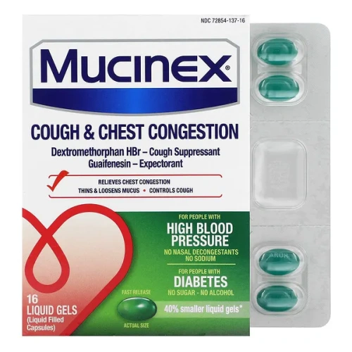 Mucinex, Cough &amp; Chest Congestion, Fast Release, 16 Liquid Gels