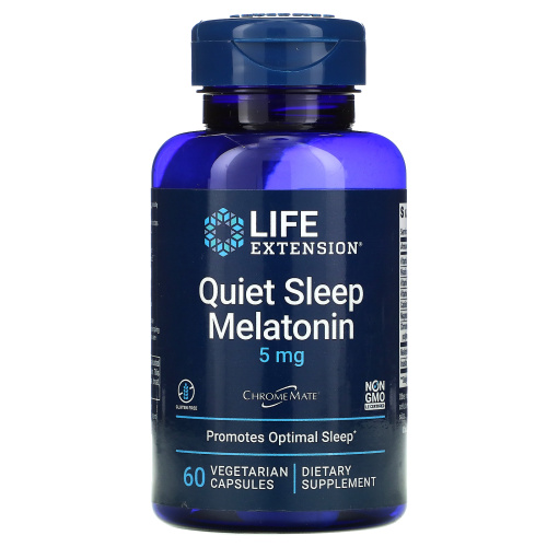 Life Extension, Quiet Sleep, мелатонин, 5 мг, 60 растительных капсул