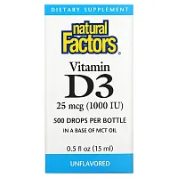 Natural Factors, Vitamin D3 Drops, Unflavored, 25 mcg (1,000 IU), 0.5 fl oz (15 ml)