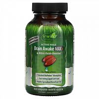 Irwin Naturals, Active-Male, Brain Awake Max 3 с бустером оксида азота, 60 капсул с жидкостью