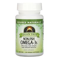 Source Naturals, Vegan True, омега-3 жирные кислоты не из рыбы, 300 мг, 30 веганских капсул