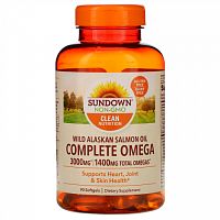 Sundown Naturals, Complete Omega, жир дикого аляскинского лосося, 1400 мг, 90 мягких таблеток