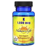 Nature&#x27;s Life, Vitamin K, 1,000 mcg, 50 Vegetarian Capsules