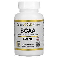 California Gold Nutrition, BCAA, аминокислоты с разветвленной цепью AjiPure®, 500 мг, 60 растительных капсул