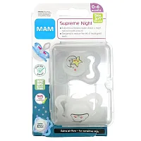 MAM, Supreme Night Pacifier, 0-6 Months, Clear, 2 Count