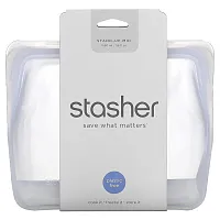 Stasher, Reusable Silicone Food Bag, Stand Up Mid, Clear, 56 fl oz (1,650 ml)