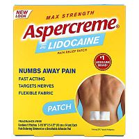 Aspercreme, Pain Relief Patch with 4% Lidocaine, Max Strength, Fragrance-Free, 5 Patches