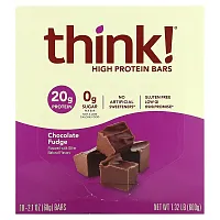 Think !, High Protein Bars, Chocolate Fudge, 10 Bars, 2.1 oz (60 g) Each