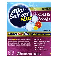 Alka-Seltzer Plus, Power Fast Fizz, от кашля и простуды, для тяжелых форм, цитрусовые, 20 шипучих таблеток