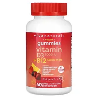 Viva Naturals, Vitamin D3 + B12 , Fruit Punch, 60 Gummies