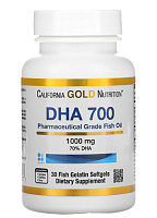 California Gold Nutrition, DHA 700, рыбий жир фармацевтической степени чистоты, 1000 мг, 30 рыбно-желатиновых капсул