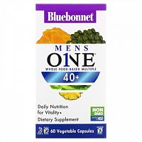 Bluebonnet Nutrition, Men's ONE, мультивитаминная добавка на основе цельных продуктов, для мужчин старше 40 лет, 60 растительных капсул