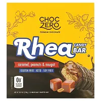 ChocZero, Rhea Candy Bar, Caramel, Peanuts &amp; Nougat, 10 Individually Wrapped Bars, 1.86 oz (53 g)