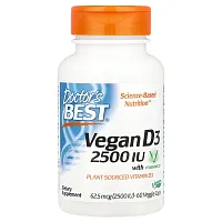 Doctor&#x27;s Best, Vegan D3 with Vitashine D3, 62.5 mcg (2,500 IU), 60 Veggie Caps