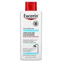 Eucerin, Advanced Cleansing, очищающее средство для тела и лица, без отдушек, 500 мл (16,9 жидких унций)