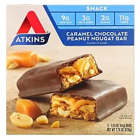 Atkins, Snack, Caramel Chocolate Peanut Nougat Bar, 5 Bars, 1.55 oz (44 g) Each