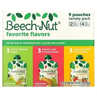 Beech-Nut, Favorite Flavors Variety Pack, 6+ Months &amp; 12+ Months, 9 Pouches, 3.5 oz (99 g) Each