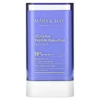 Mary &amp; May, Vegan Peptide Bakuchiol Sun Stick, SPF 50+ PA++++, 0.63 oz (18 g)