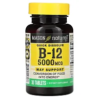 Mason Natural, Quick Dissolve, витамин B12, 5000 мкг, 30 таблеток