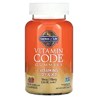 Garden of Life, Vitamin Code Gummies, Vitamins D3 &amp; K2, Raspberry Lemon, 45 Gummies