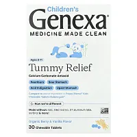 Genexa, Children&#x27;s Tummy Relief, Ages 2-11, Organic Berry &amp; Vanilla, 30 Chewable Tablets