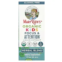 MaryRuth&#x27;s, Organic Kids Focus &amp; Attention Liquid Extract, Alcohol Free, 1,180 mg, 1 fl oz (30 ml)