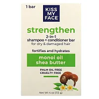 Kiss My Face, Strengthen 2-in-1 Shampoo + Conditioner Bar, For Dry &amp; Damaged Hair,  Monoi Oil &amp; Shea Butter, 1 Bar, 4 oz (113 g)