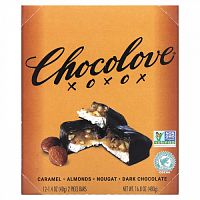 Chocolove, Карамель, миндаль и нуга в темном шоколаде, 12 батончиков по 40 г (1,4 унции)