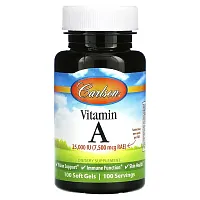 Carlson, Vitamin A, 7,500 mcg RAE (25,000 IU), 100 Soft Gels