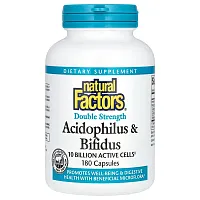 Natural Factors, Acidophilus &amp; Bifidus, Double Strength, 10 Billion, 180 Capsules