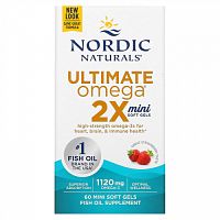 Nordic Naturals, Ultimate Omega 2X, со вкусом клубники, 560 мг, 60 мини-капсул