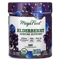 MegaFood, бузина для поддержки иммунитета, со вкусом ягод, 400 мг, 54 жевательные таблетки (200 мг в 1 жевательной таблетке)