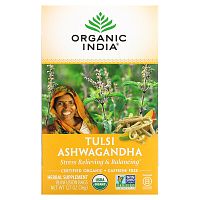 Organic India, Tulsi Tea, Ашваганда, без кофеина, 18 пакетиков для настоя, 1,27 унции (36 г)