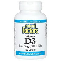 Natural Factors, Vitamin D3, 125 mcg (5,000 IU), 120 Softgels