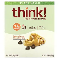 Think !, High Protein Bars, Peanut Butter Chocolate Chip, 10 Bars, 1.76 oz (50 g) Each